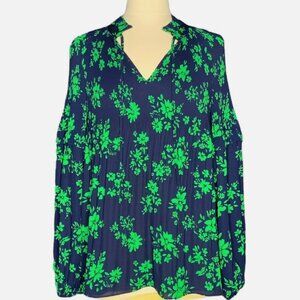 Ralph Lauren Flowers Clovers Pleated Blouse Top Green Blue M